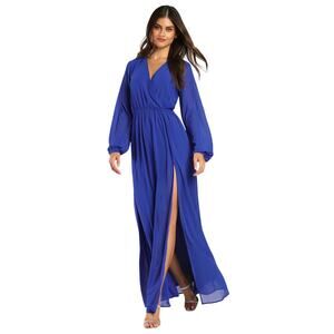 Lulus Wondrous Water Lilies Long Sleeve Maxi Dress Women’s Large Royal Blue